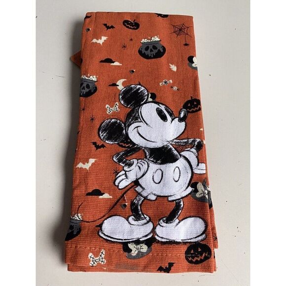 2 Pack Disney Mickey Mouse Halloween Kitchen Towels Jack O Lantern Witch Hat NEW - Picture 8 of 12